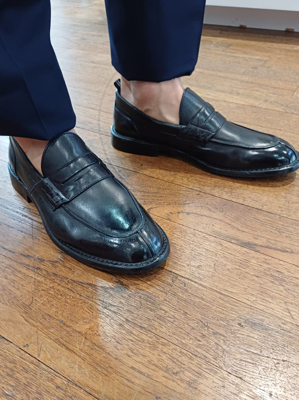 mocassino con passante ideal suola in cuoio