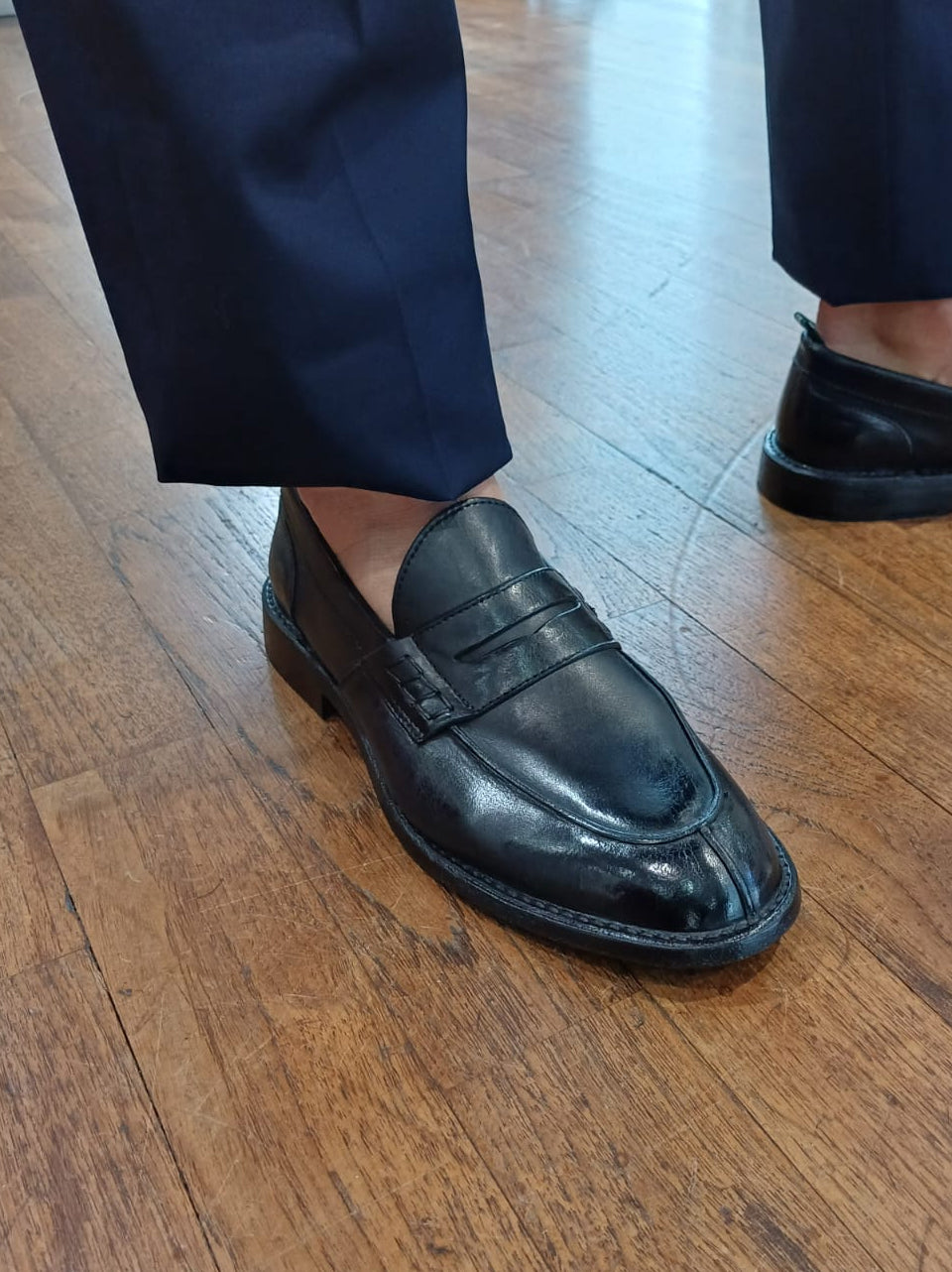 mocassino con passante ideal suola in cuoio