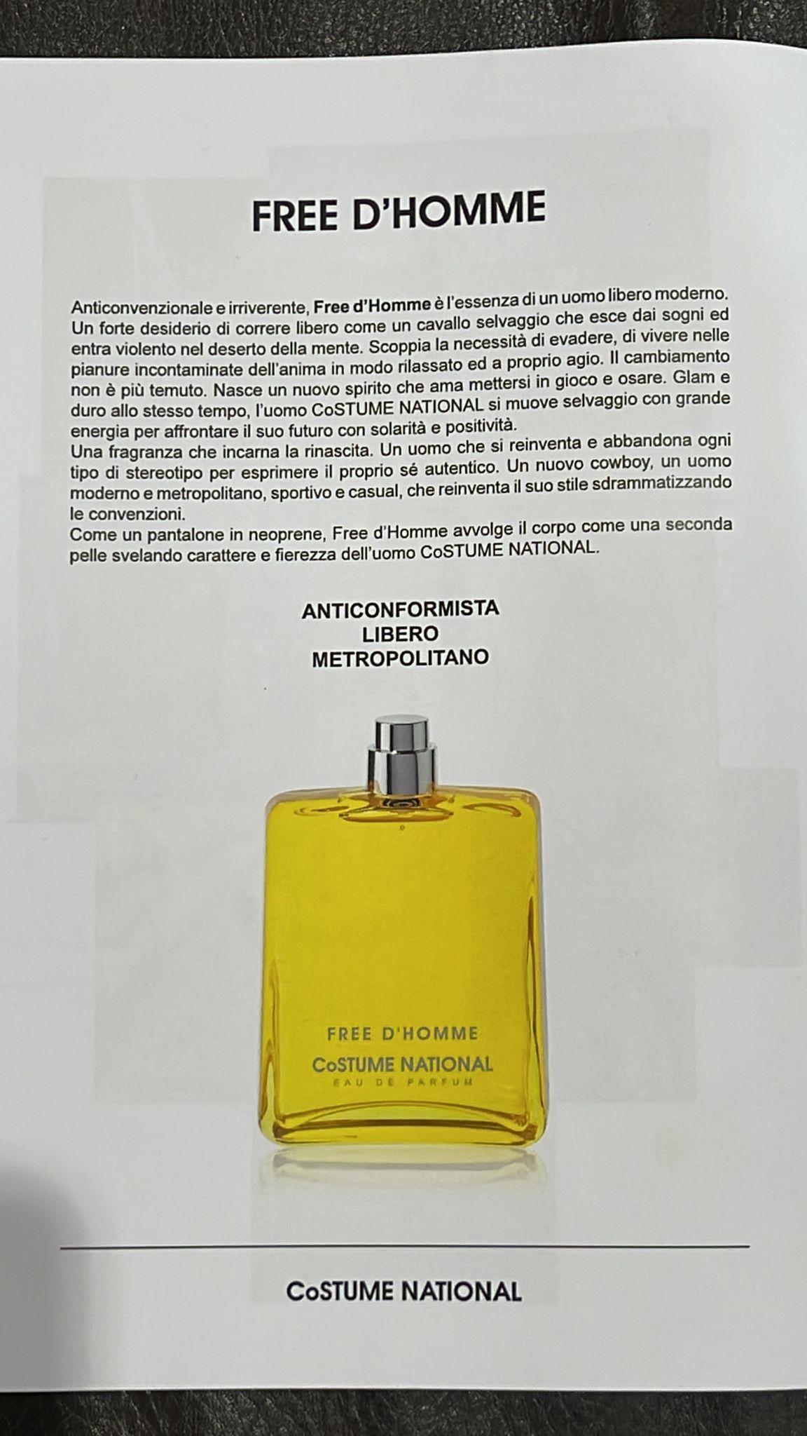free d'homme edp 50 ml FREE DHOMME EDP 50 ML GIALLO CoSTUME NATIONAL