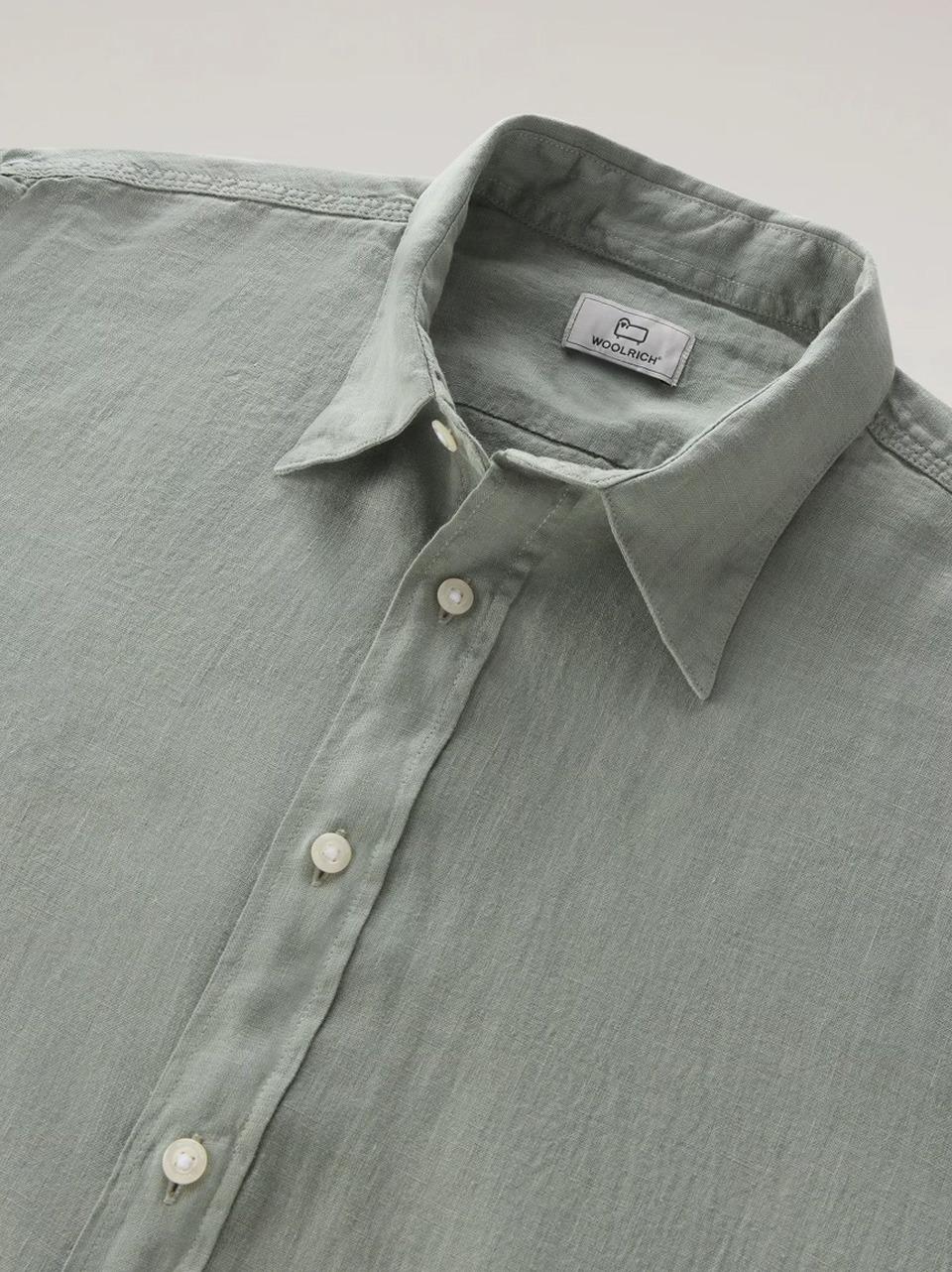 camicia in lino CWOSI0113MRUT3372 SAGE WOOLRICH