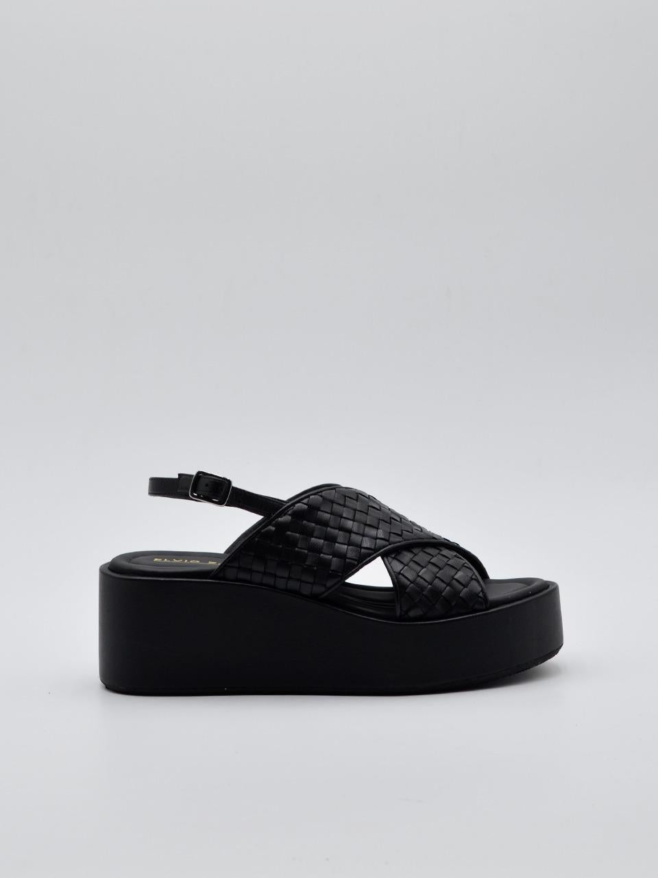 sandalo zeppa tomaio intrecciato B0902 NERO ELVIO ZANON