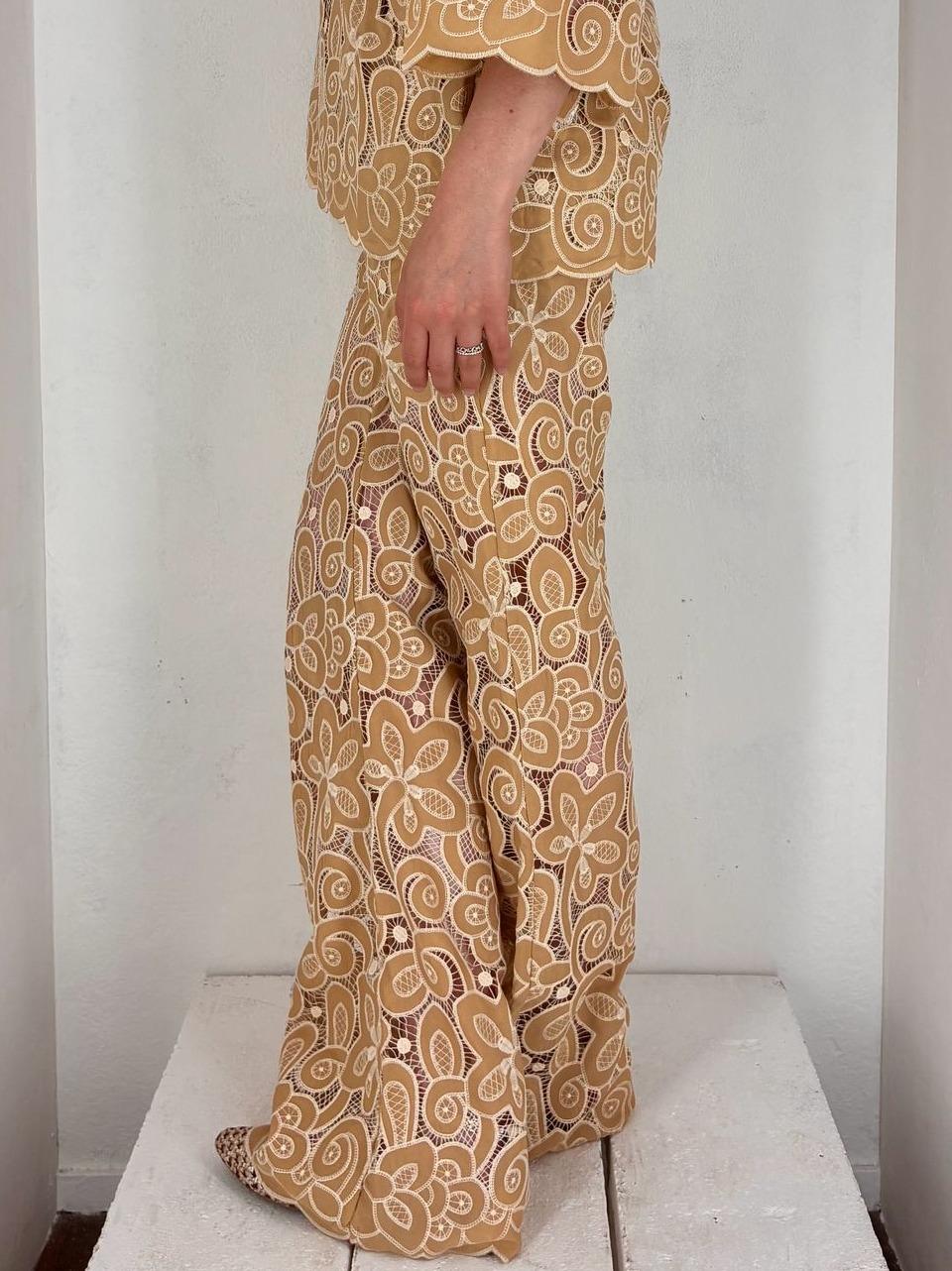 pantalone con ricami 5727 BEIGE GLAMOROUS