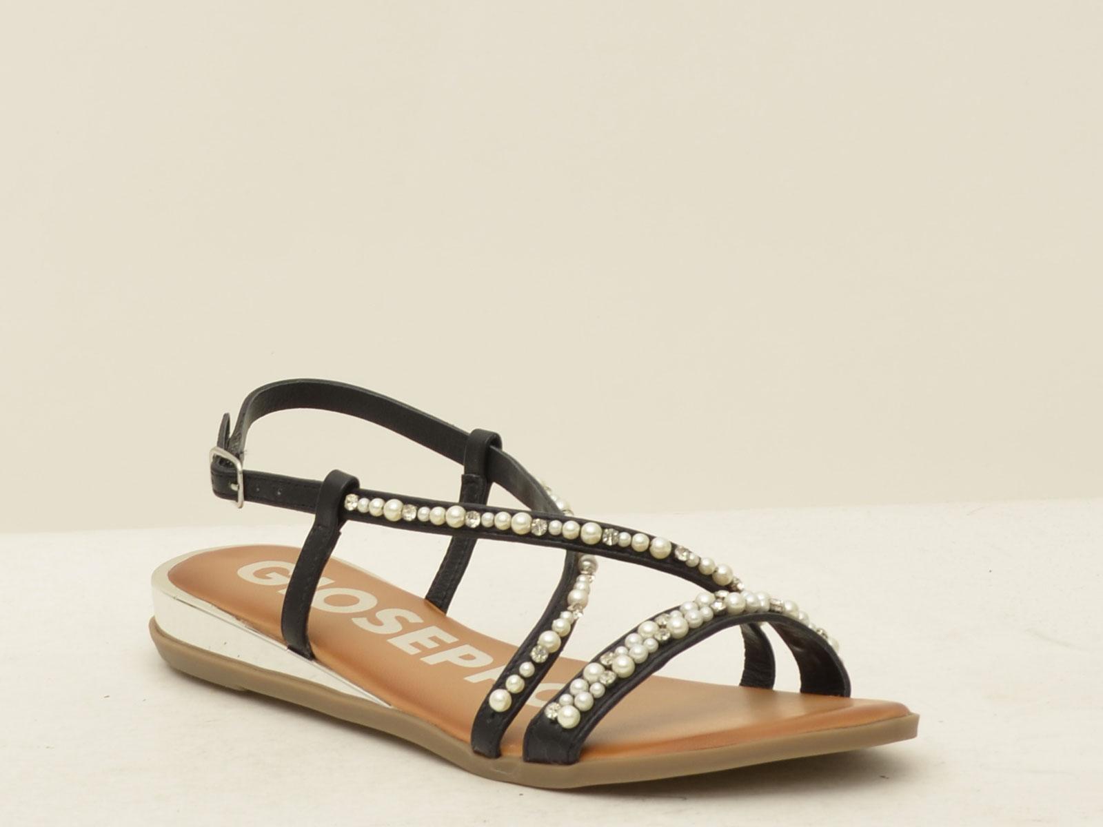 sandalo infradito montante con perline 6529JENNE NERO GIOSEPPO