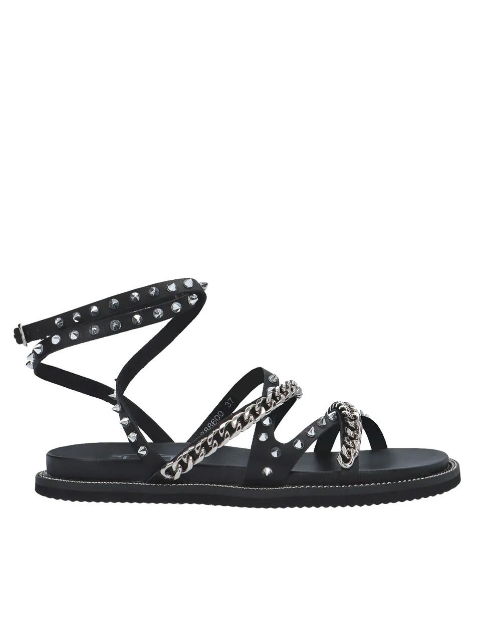 sandalo con laccio alla caviglia borchie e catene CLW388600 NERO CULT