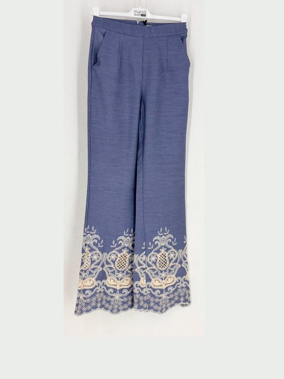 pantalone con ricami 5727 CELESTE GLAMOROUS
