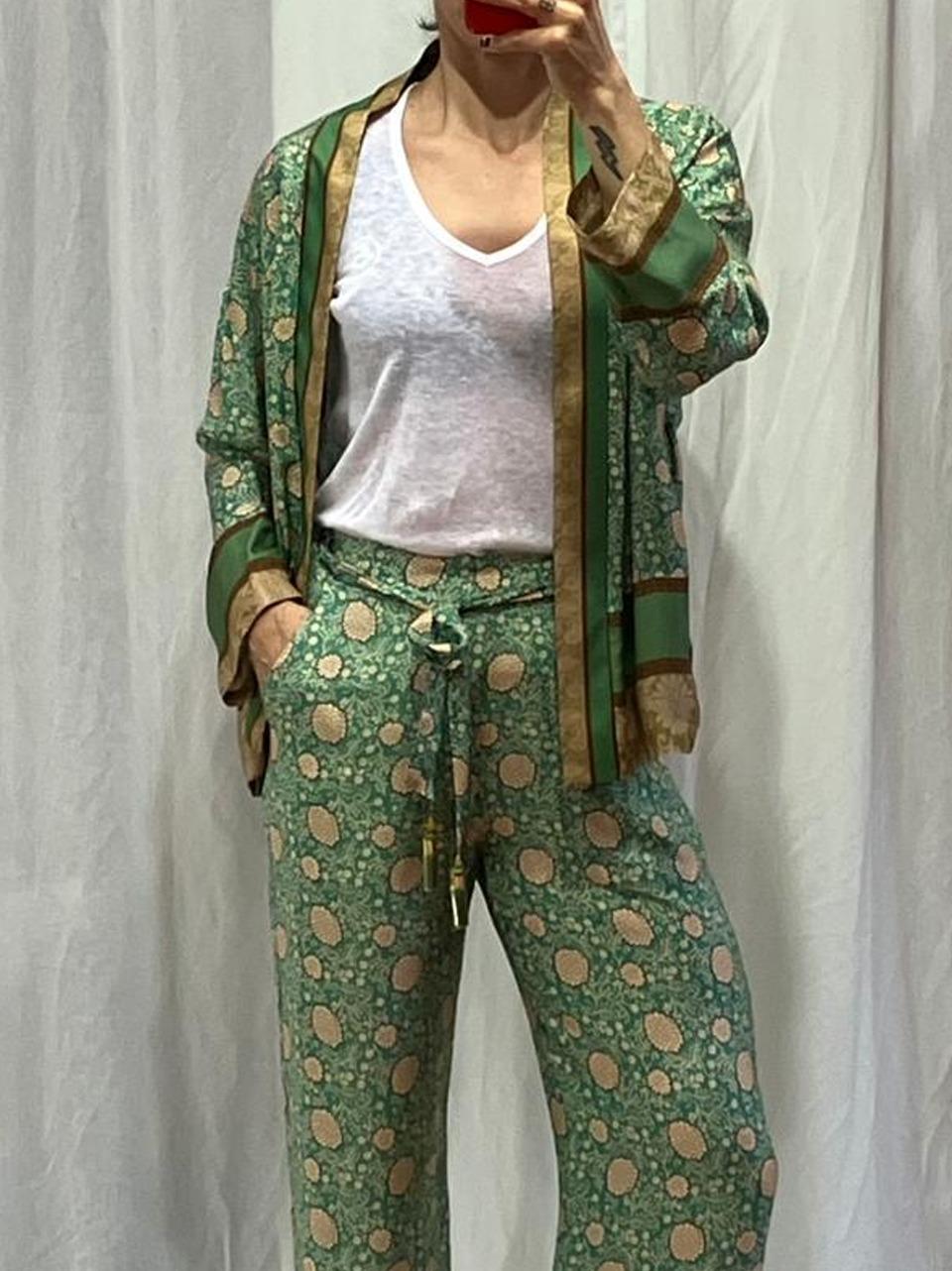 pantalone fluido fantasia 25621 NERDE WU' SIDE