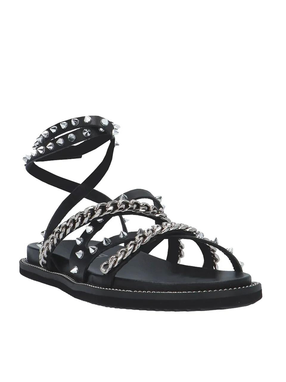 sandalo con laccio alla caviglia borchie e catene CLW388600 NERO CULT