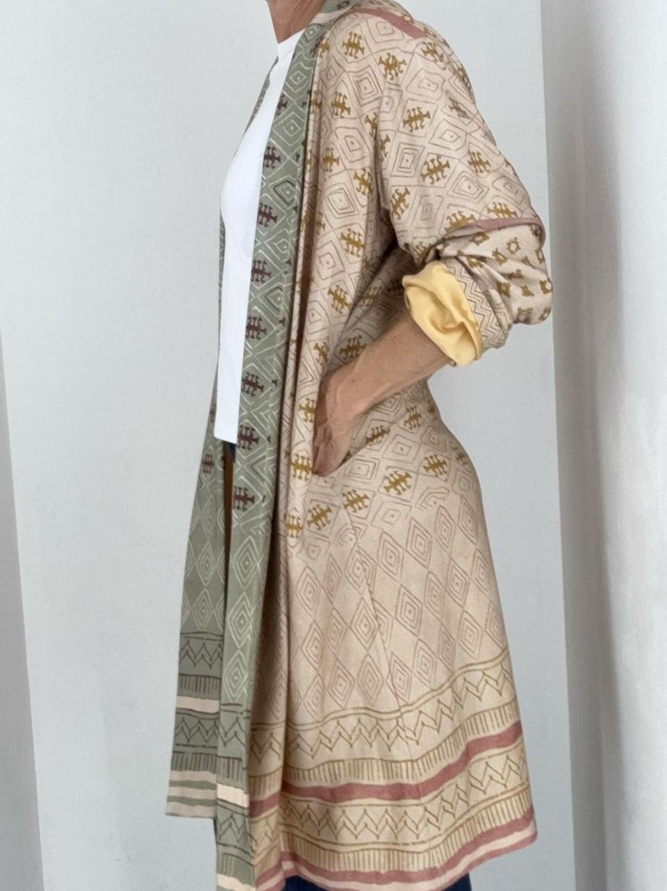 kimono lungo fantasia floreale 26276 MARRONE WU' SIDE