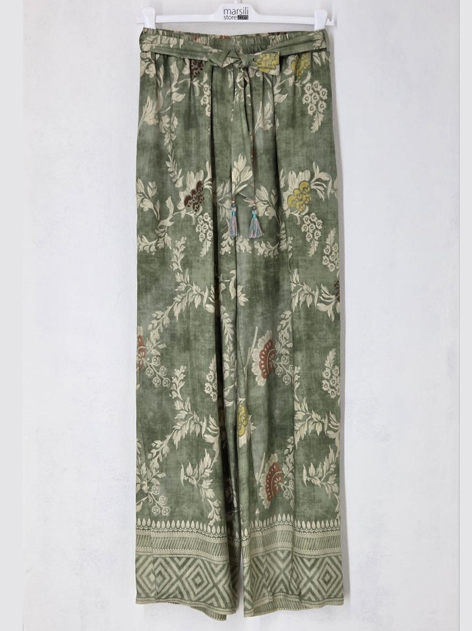 pantalone fluido fantasia floreale 26260 VERDE WU' SIDE