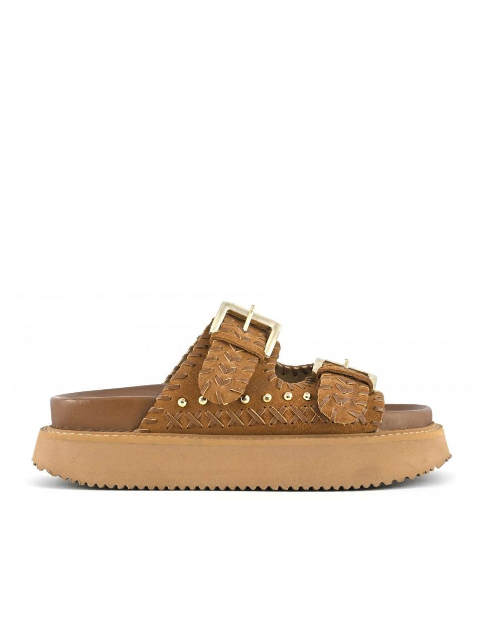 sandalo 2 fibbie con suola alta 224.27 TAN Coral blue