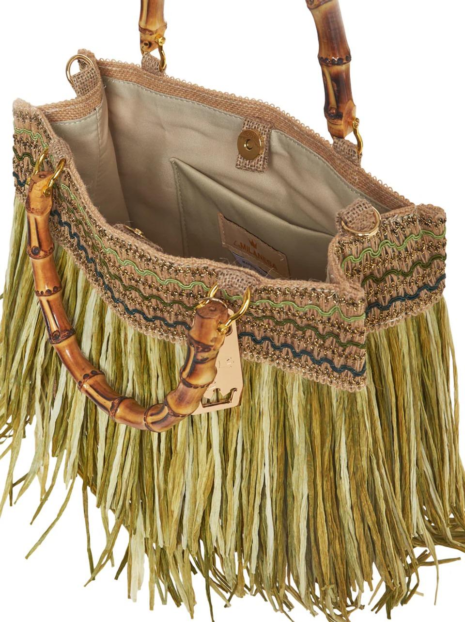 borsa media con frange in rafia CALLA V LA MILANESA