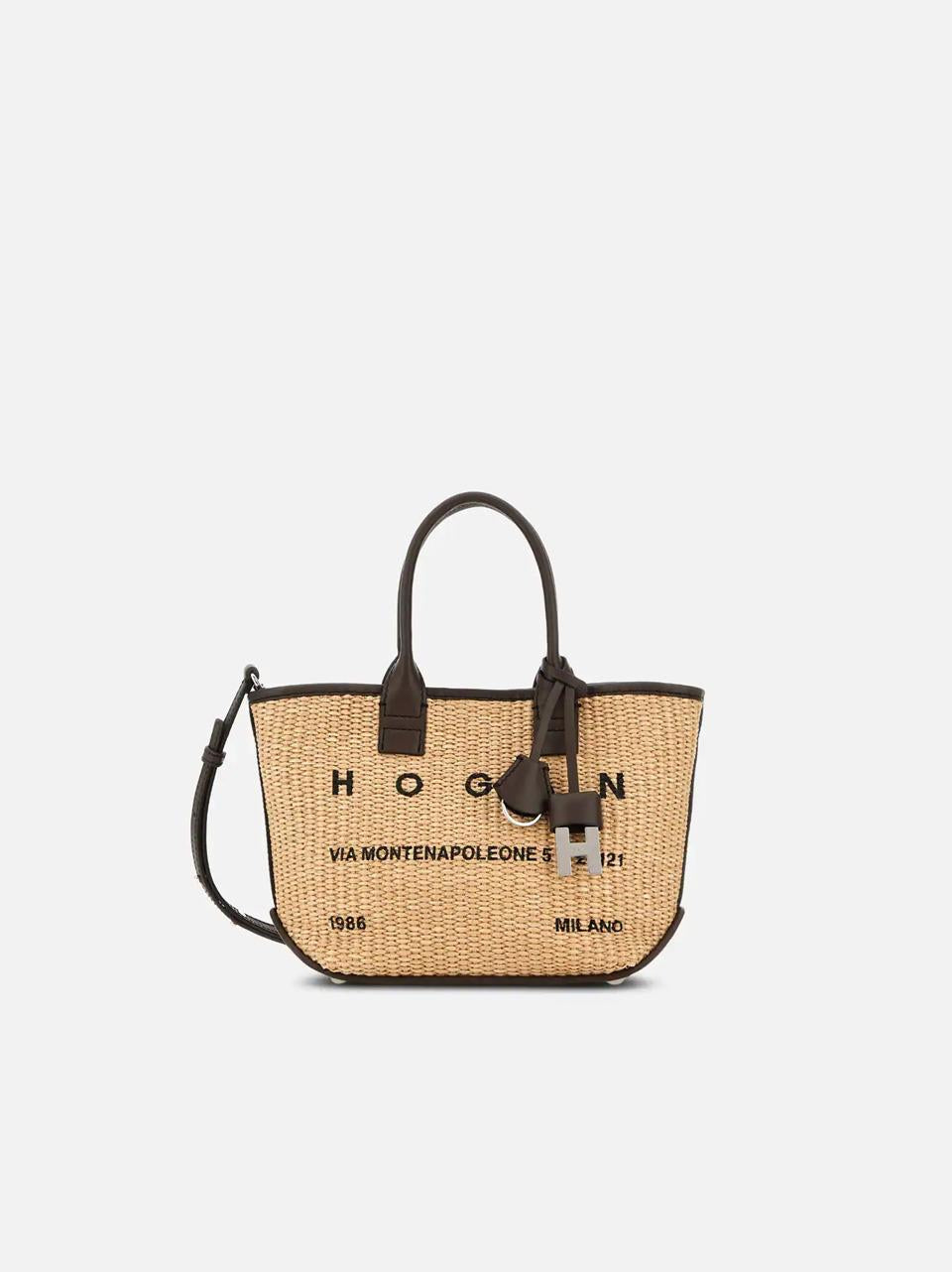 shopping mini in rafia KBW01TA5100UYI7E06 CREMA CIOCCOLATO HOGAN