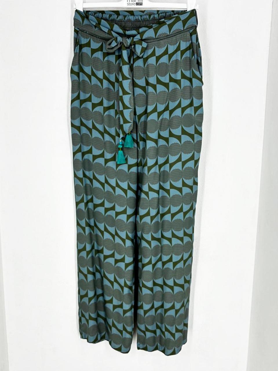 pantalone fluido fantasia floreale 26260 CELESTE WU' SIDE