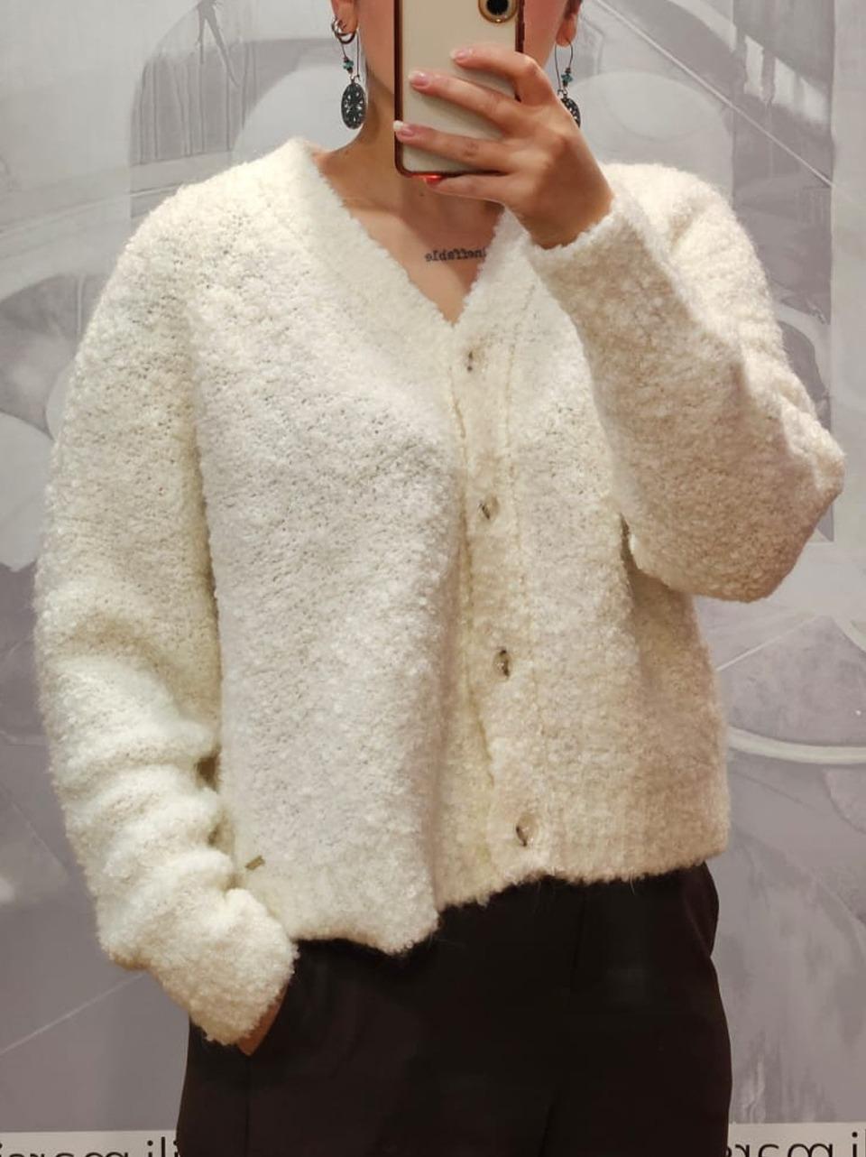 cardigan boucle CFWWKN2023 FRUF 5046 CREAM WOOLRICH