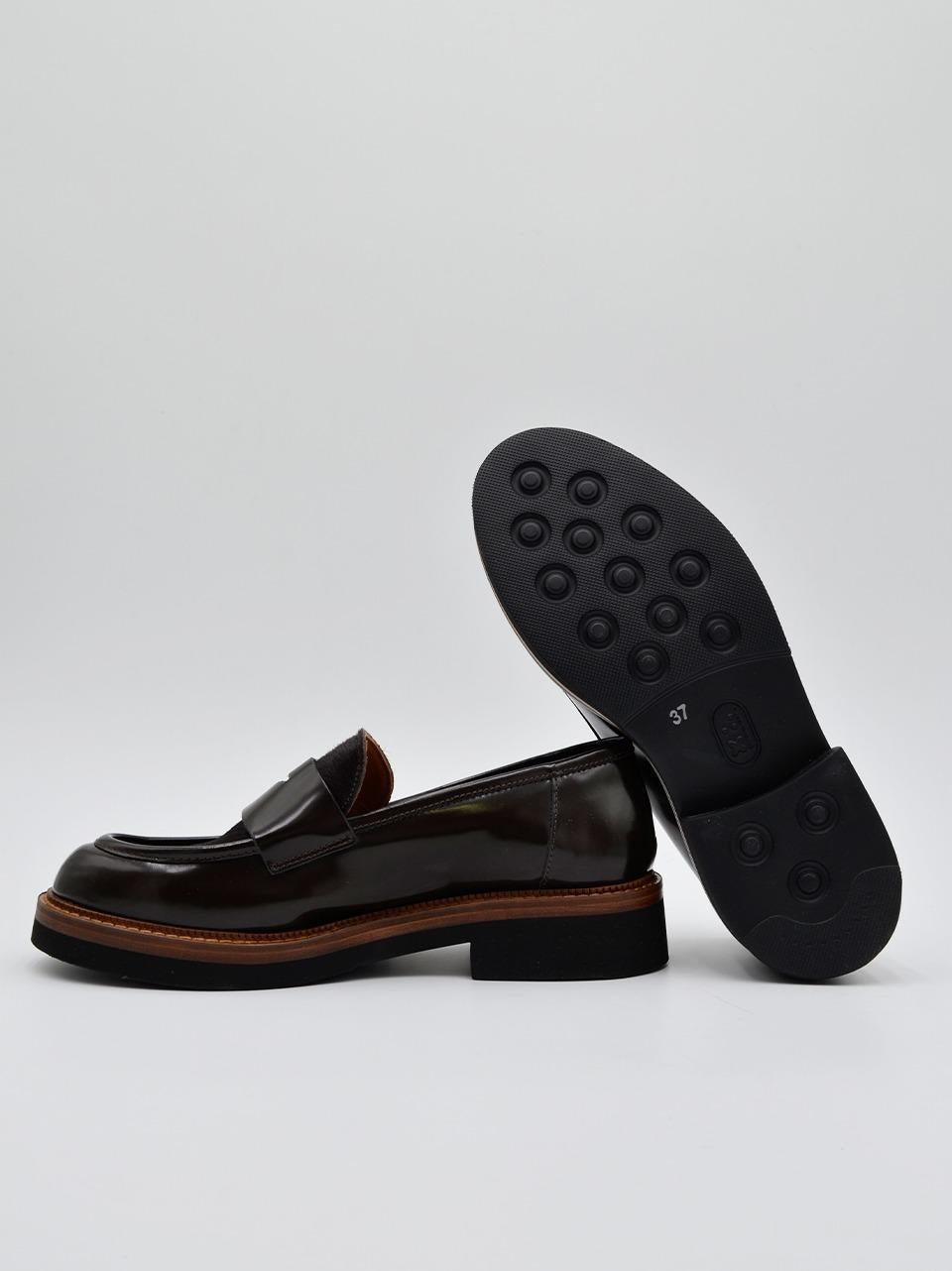 mocassino con con passante bimateriale 3276 CAFFE MAT:20