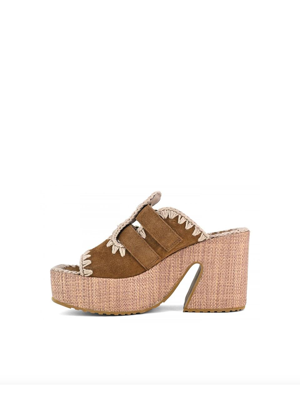 raffia platform two buckles MU SW721001A NUT MOU