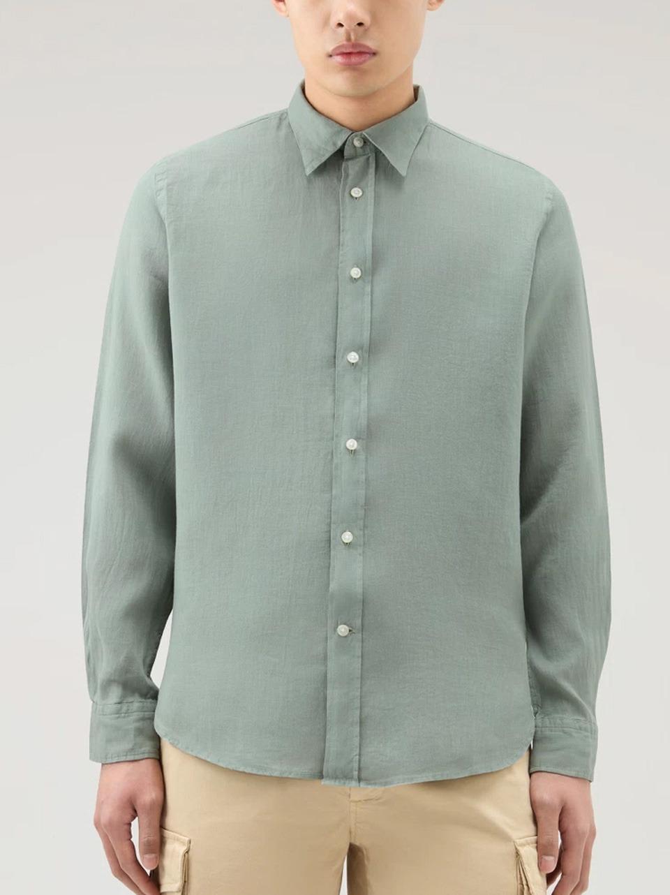 camicia in lino CWOSI0113MRUT3372 SAGE WOOLRICH