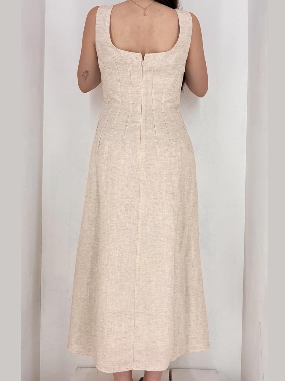 tie front pleated midi dress AN5633 BEIGE GLAMOROUS
