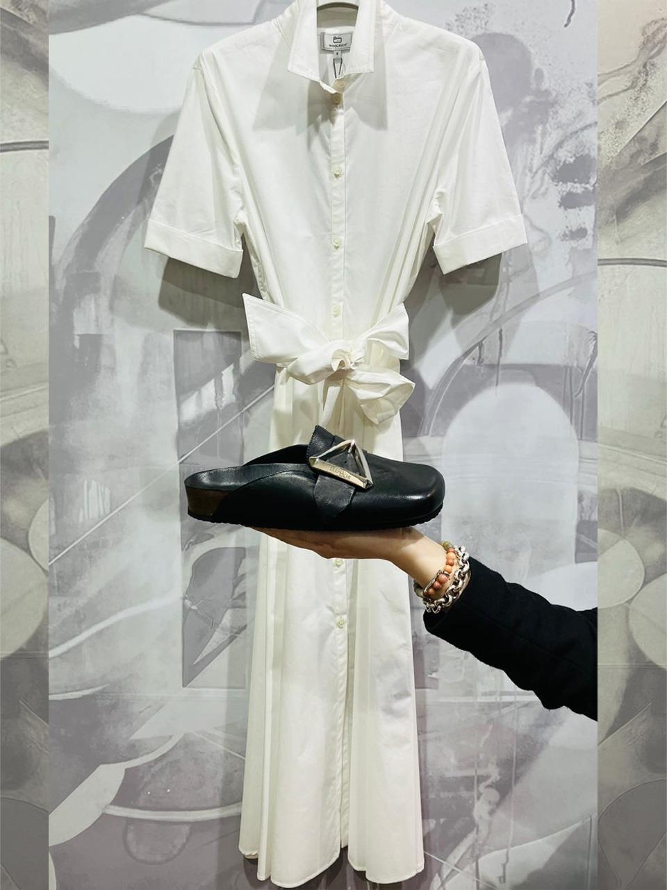 belted poplin dress WWDRESS PLASTER WHITE WOOLRICH