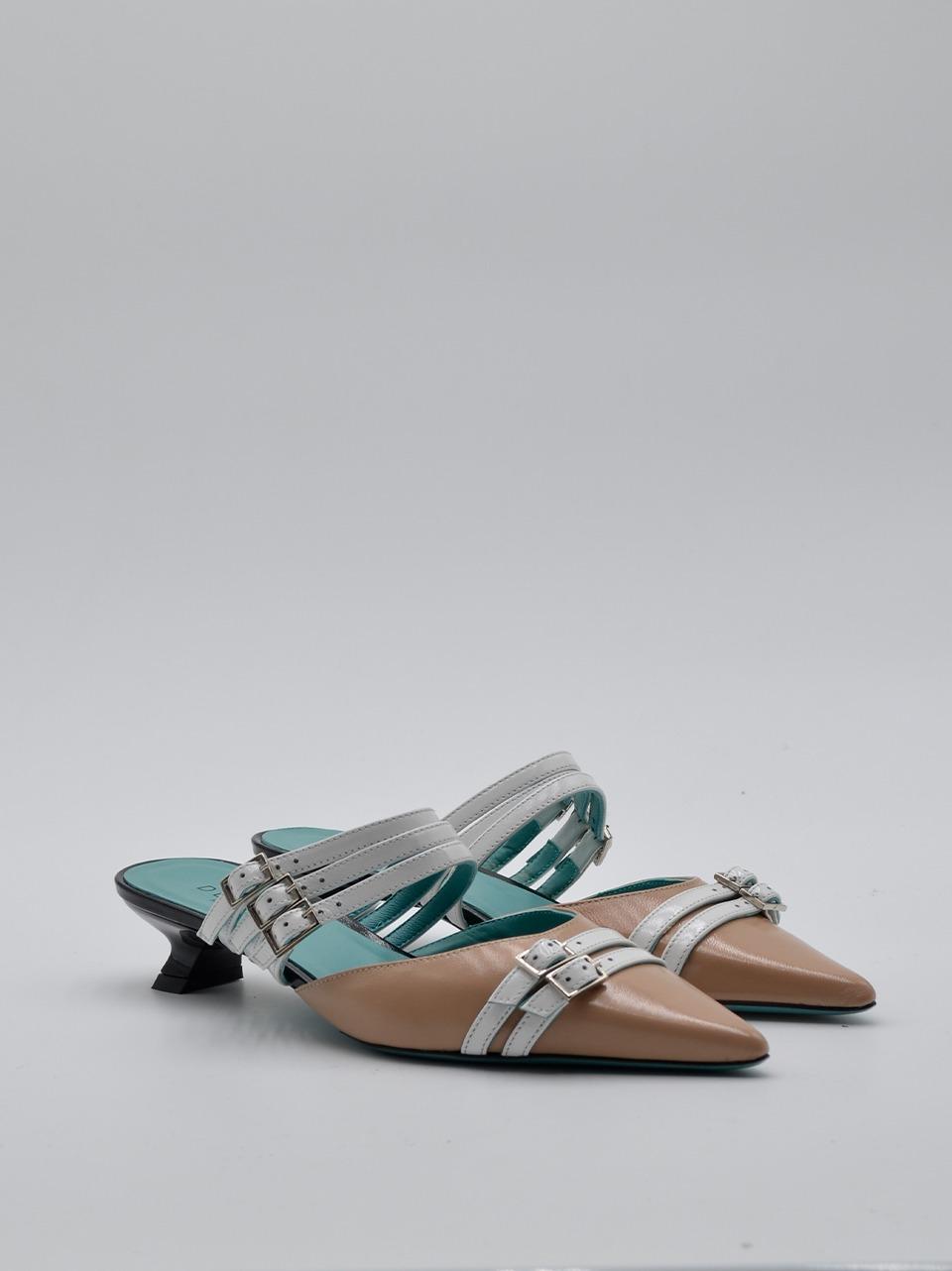 sabot con fibbie tacco h 20mm ARIANNA BEIGE BIANCO DELAIA