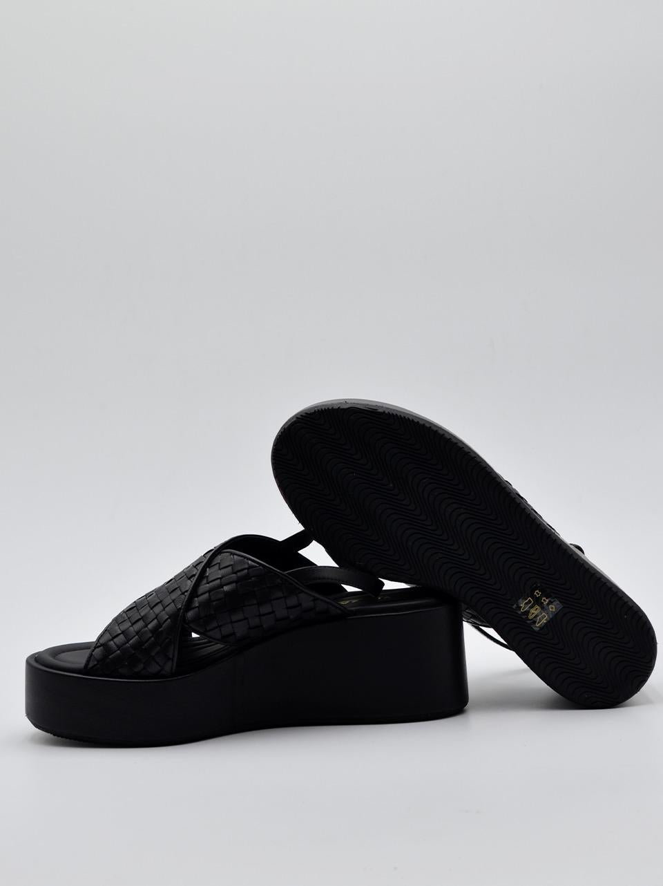 sandalo zeppa tomaio intrecciato B0902 NERO ELVIO ZANON
