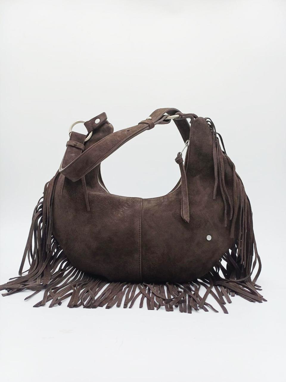 borsa a spalla mezza luna con frangia 1203 BROWN REHARD