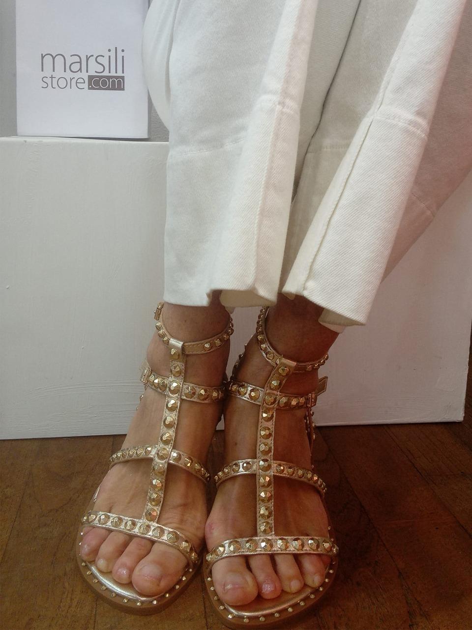 sandalo flat precious con borchie PRECIOUS ORO ASH