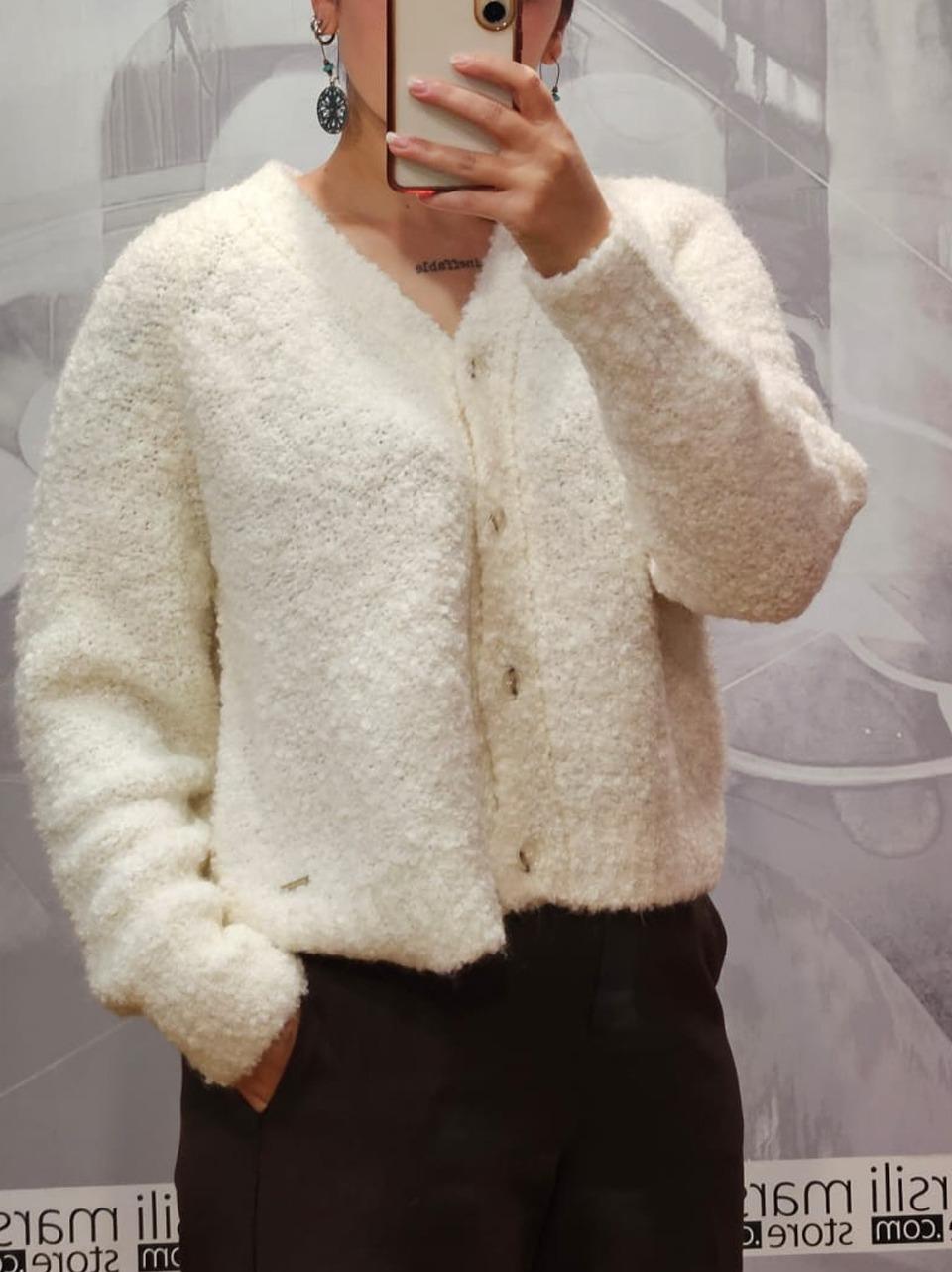 cardigan boucle CFWWKN2023 FRUF 5046 CREAM WOOLRICH