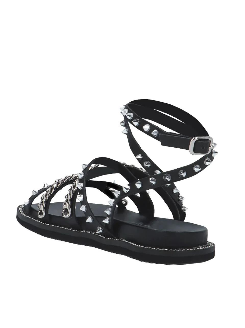 sandalo con laccio alla caviglia borchie e catene CLW388600 NERO CULT