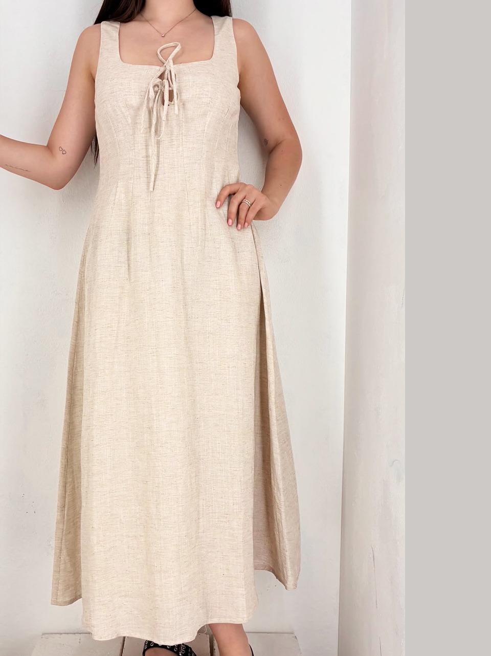 tie front pleated midi dress AN5633 BEIGE GLAMOROUS
