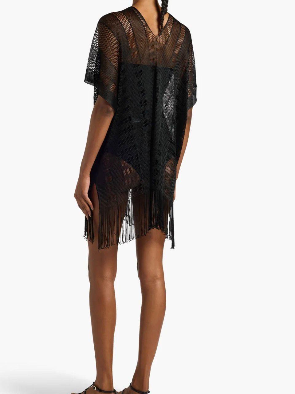 poncho con frange ASF82 NERO LIviana conti