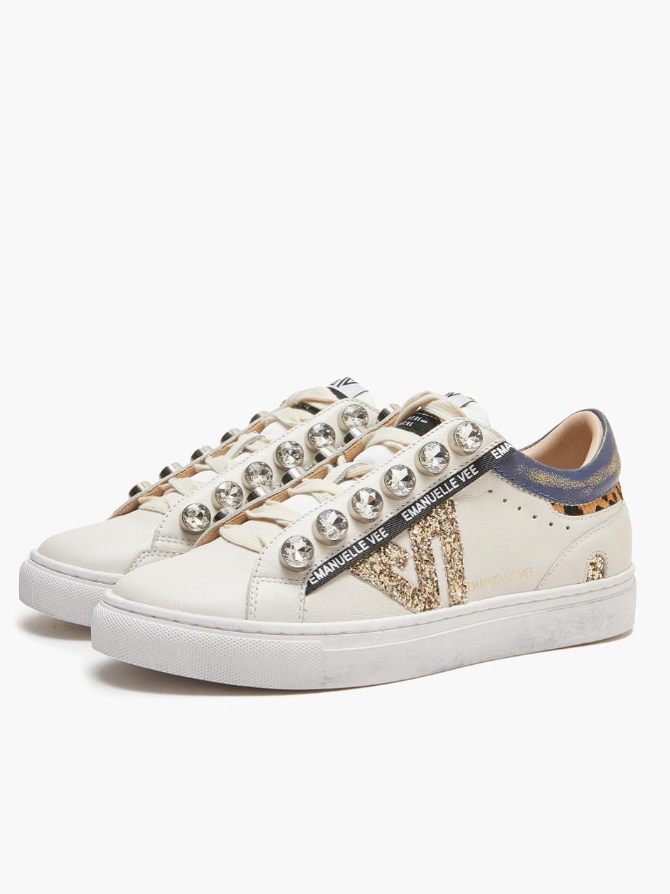 sneakers con castoni 32-P003CB WHITE BLU EMANUELLE VEE