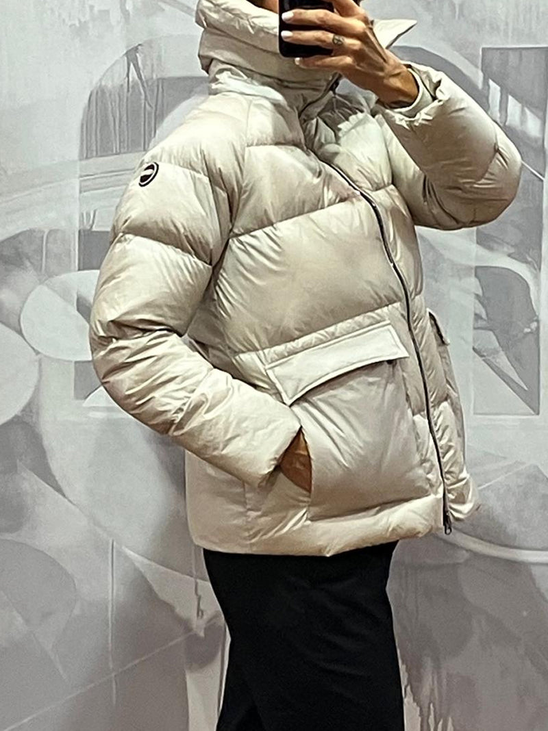 PIUMINO CON COLLO IN PELLICIA BEIGE