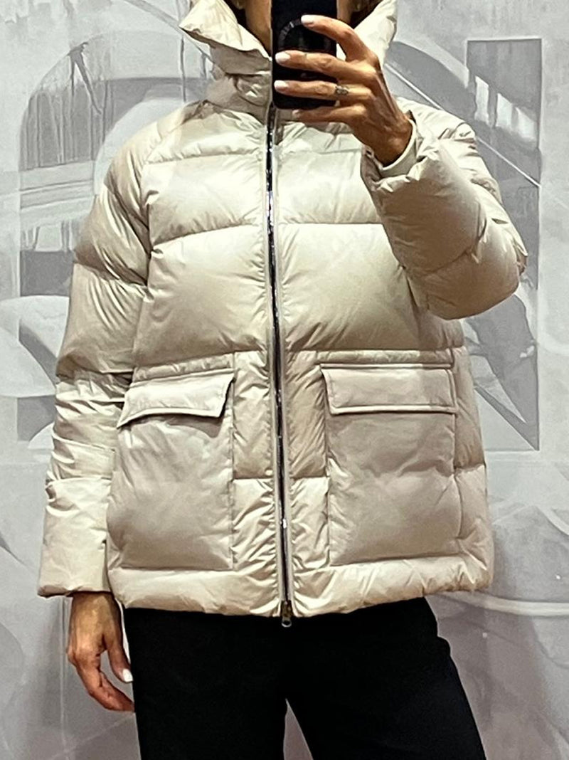 PIUMINO CON COLLO IN PELLICIA BEIGE