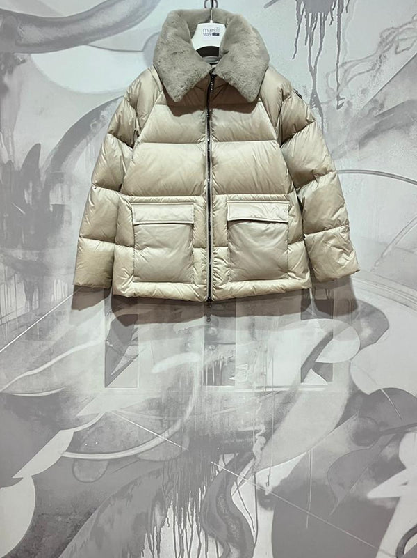 PIUMINO CON COLLO IN PELLICIA BEIGE