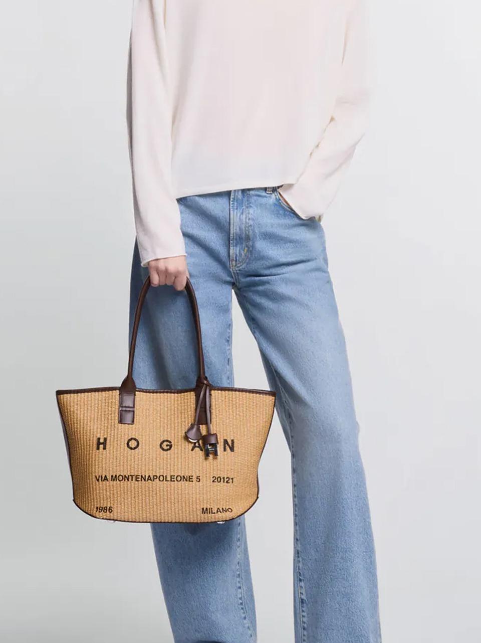 shopping piccola in rafia KBW01TA3200UYI7E06 CREMA CIOCCOLATO HOGAN 