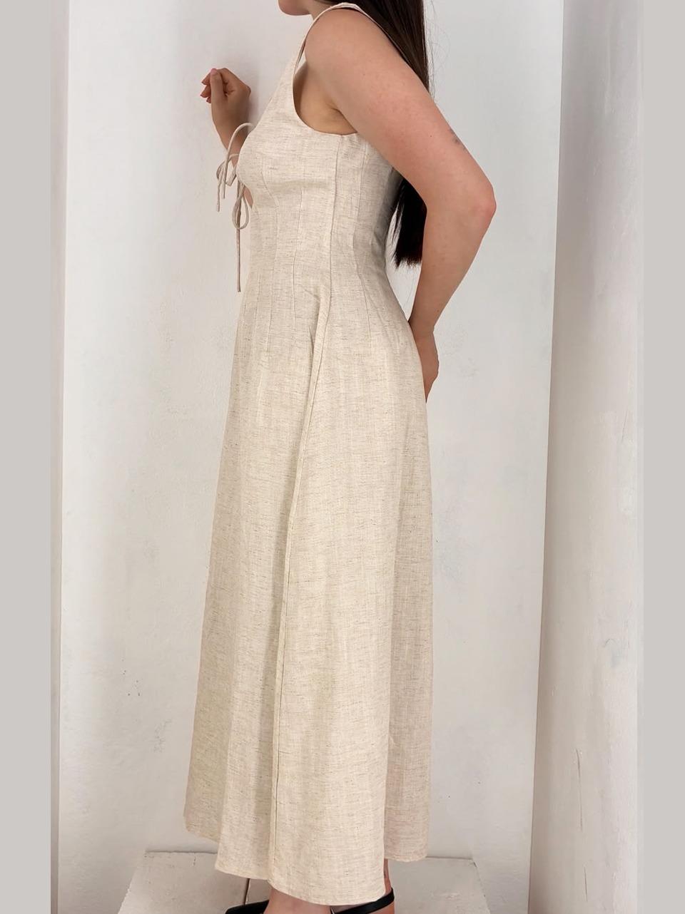 tie front pleated midi dress AN5633 BEIGE GLAMOROUS 