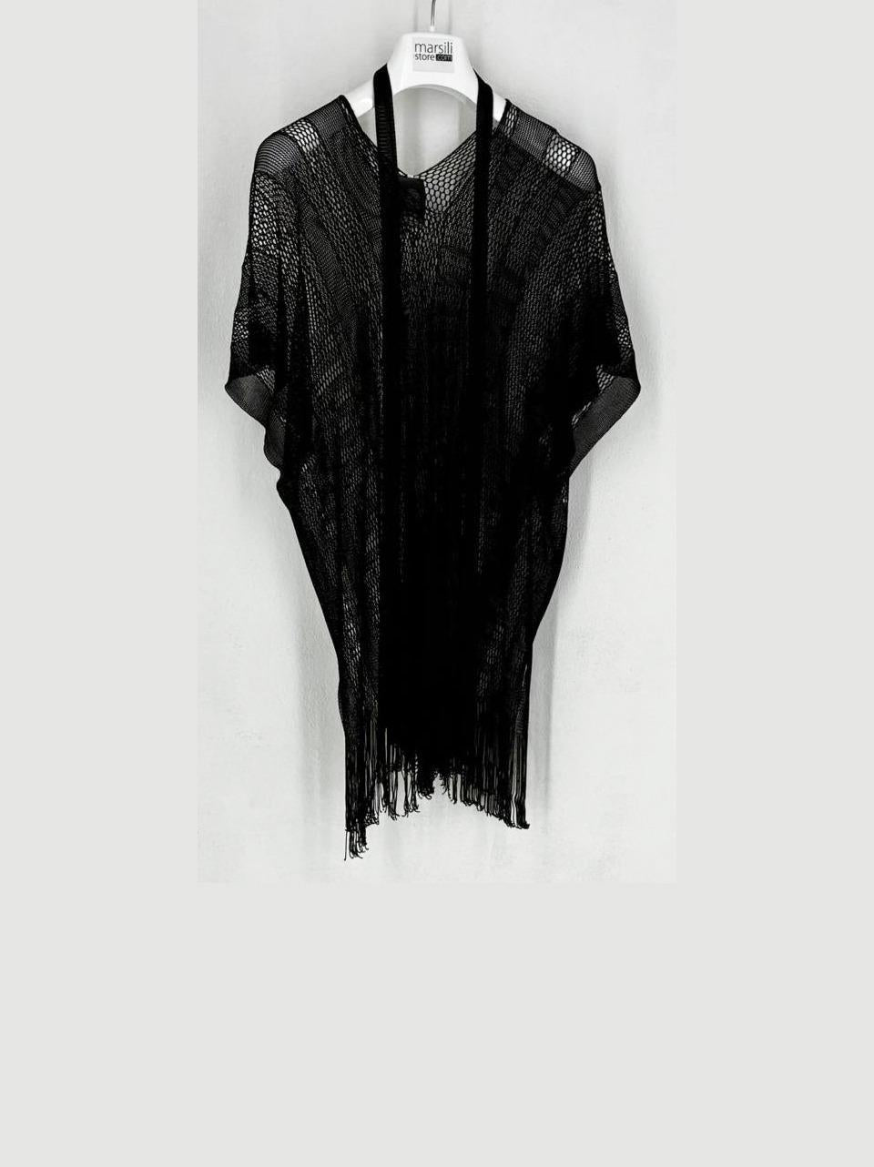 poncho con frange ASF82 NERO LIviana conti 
