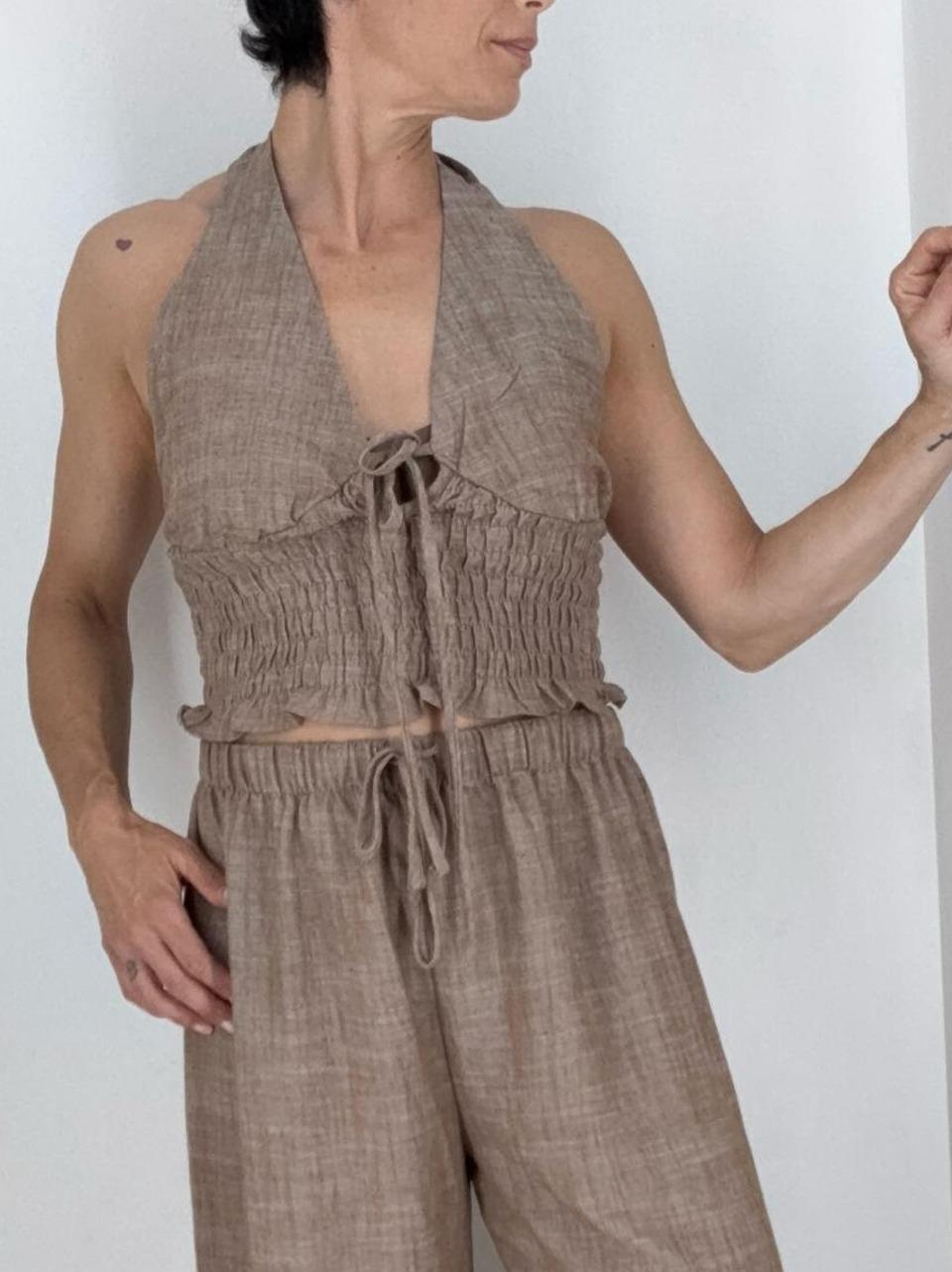 smokedhalter top AN5636 MID BROWN GLAMOROUS 