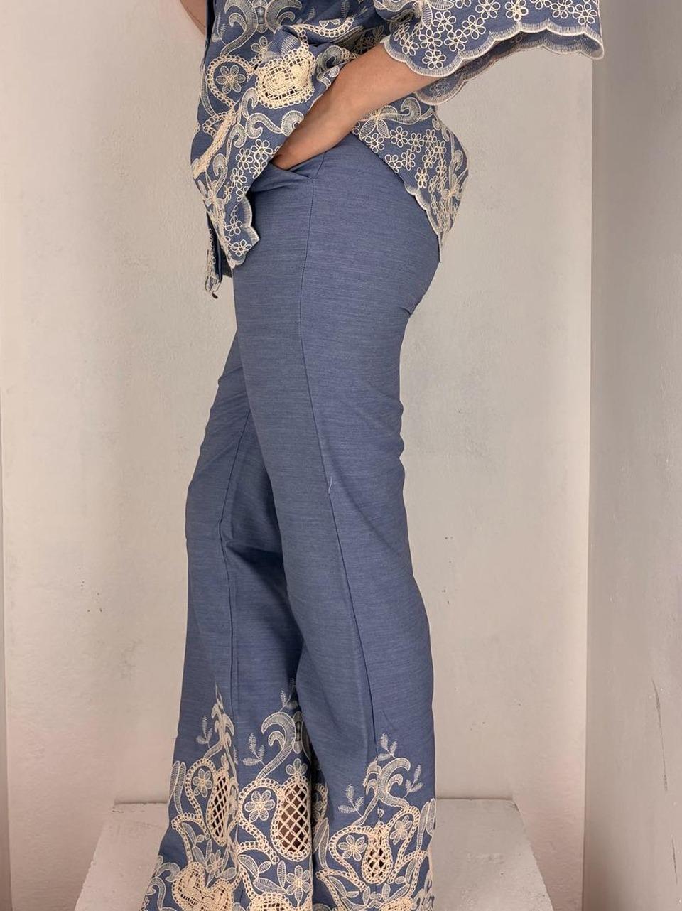 pantalone con ricami 5727 CELESTE GLAMOROUS 