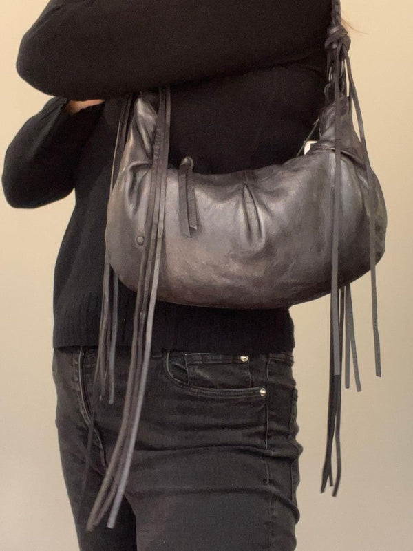 borsa gloss con frange  asportabili BS8704 NERO REHARD 