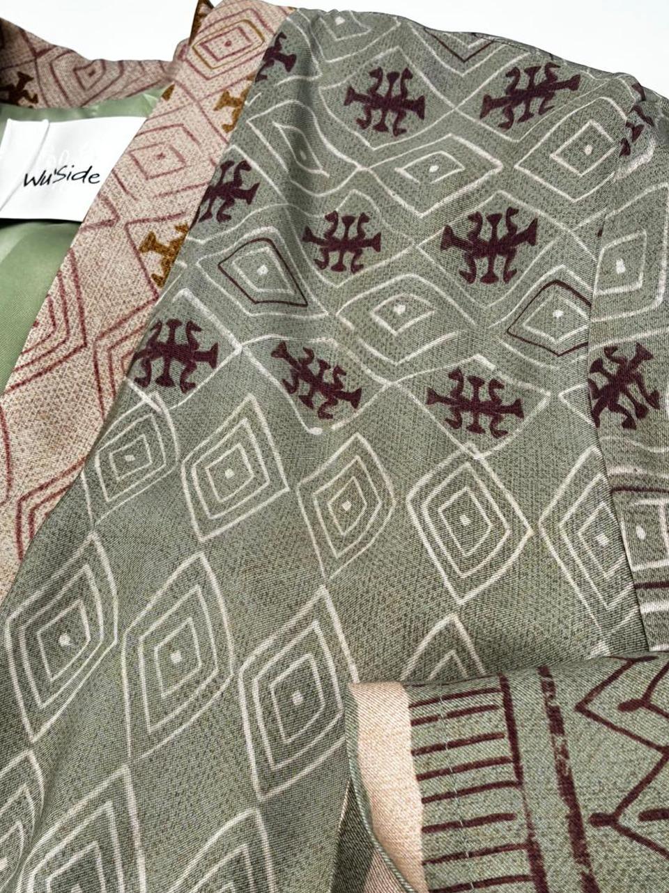 kimono corto fantasia geometrica 26366 VERDE WU' SIDE 