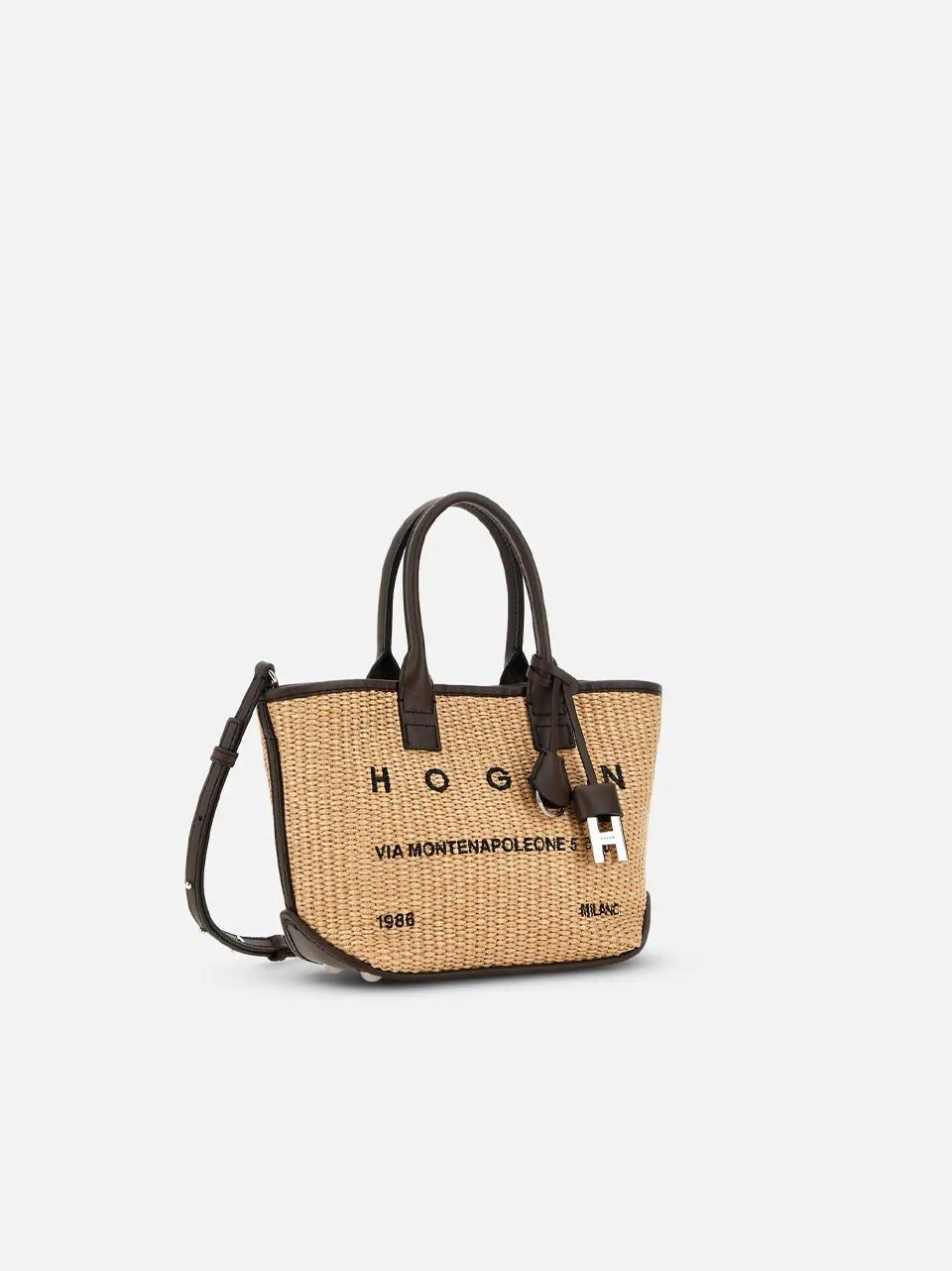 shopping mini in rafia KBW01TA5100UYI7E06 CREMA CIOCCOLATO HOGAN 