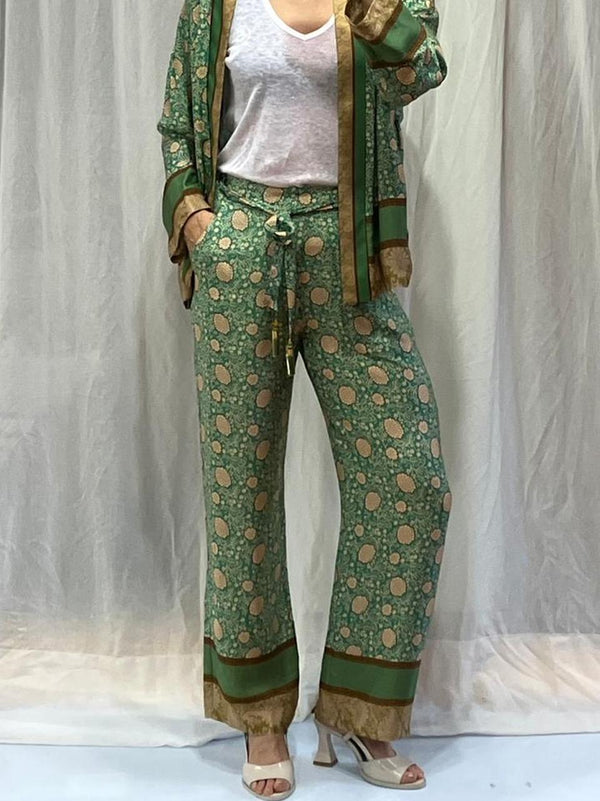 pantalone fluido fantasia 25621 NERDE WU' SIDE 