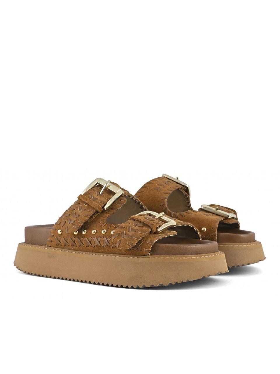 sandalo  2 fibbie con suola alta 224.27 TAN Coral blue 