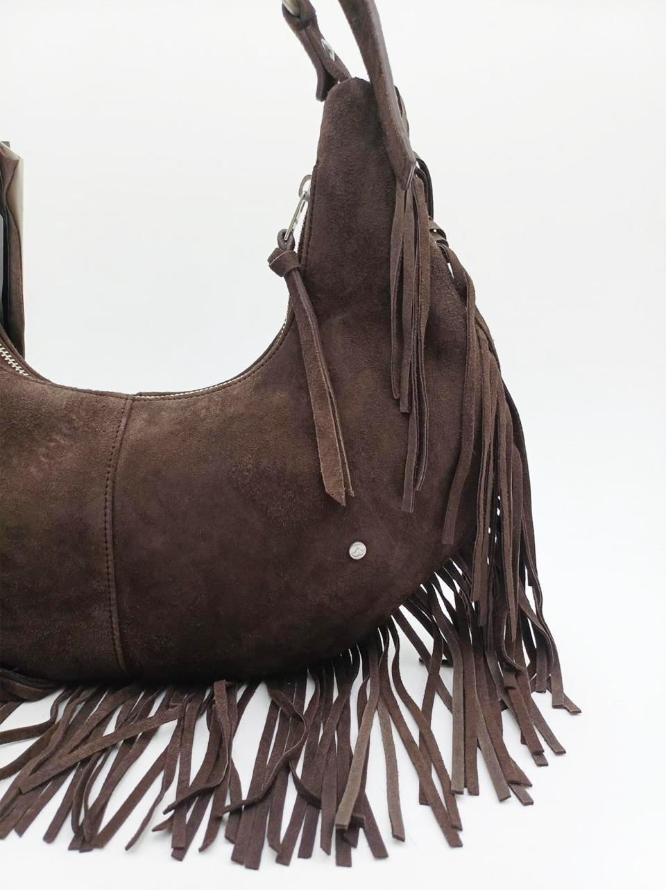 borsa a spalla mezza luna con frangia 1203 BROWN REHARD 