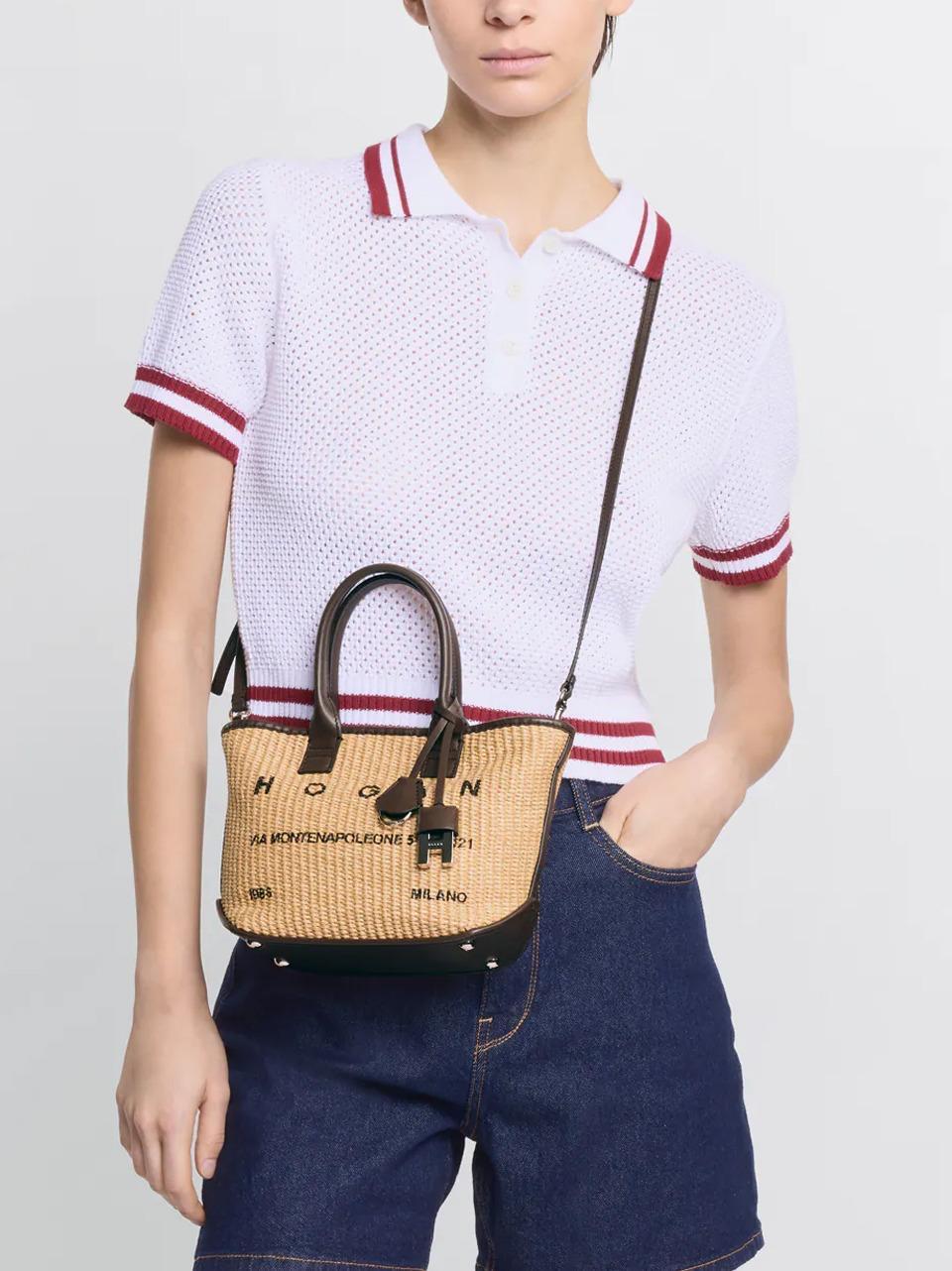 shopping mini in rafia KBW01TA5100UYI7E06 CREMA CIOCCOLATO HOGAN 