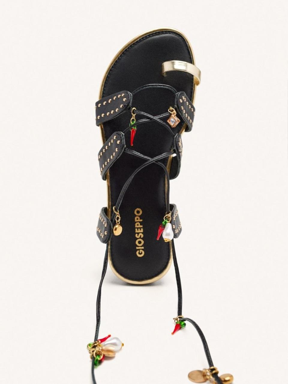 sandalo flat con laccio alla caviglia IONE NERO GIOSEPPO 