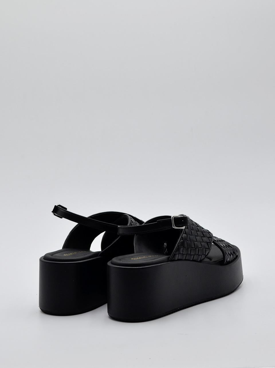 sandalo zeppa tomaio intrecciato B0902 NERO ELVIO ZANON 