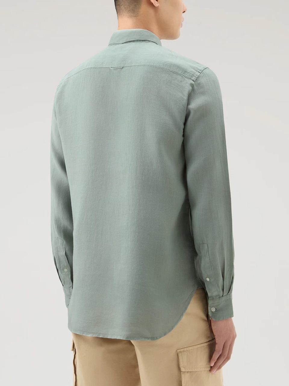 camicia in lino CWOSI0113MRUT3372 SAGE WOOLRICH 